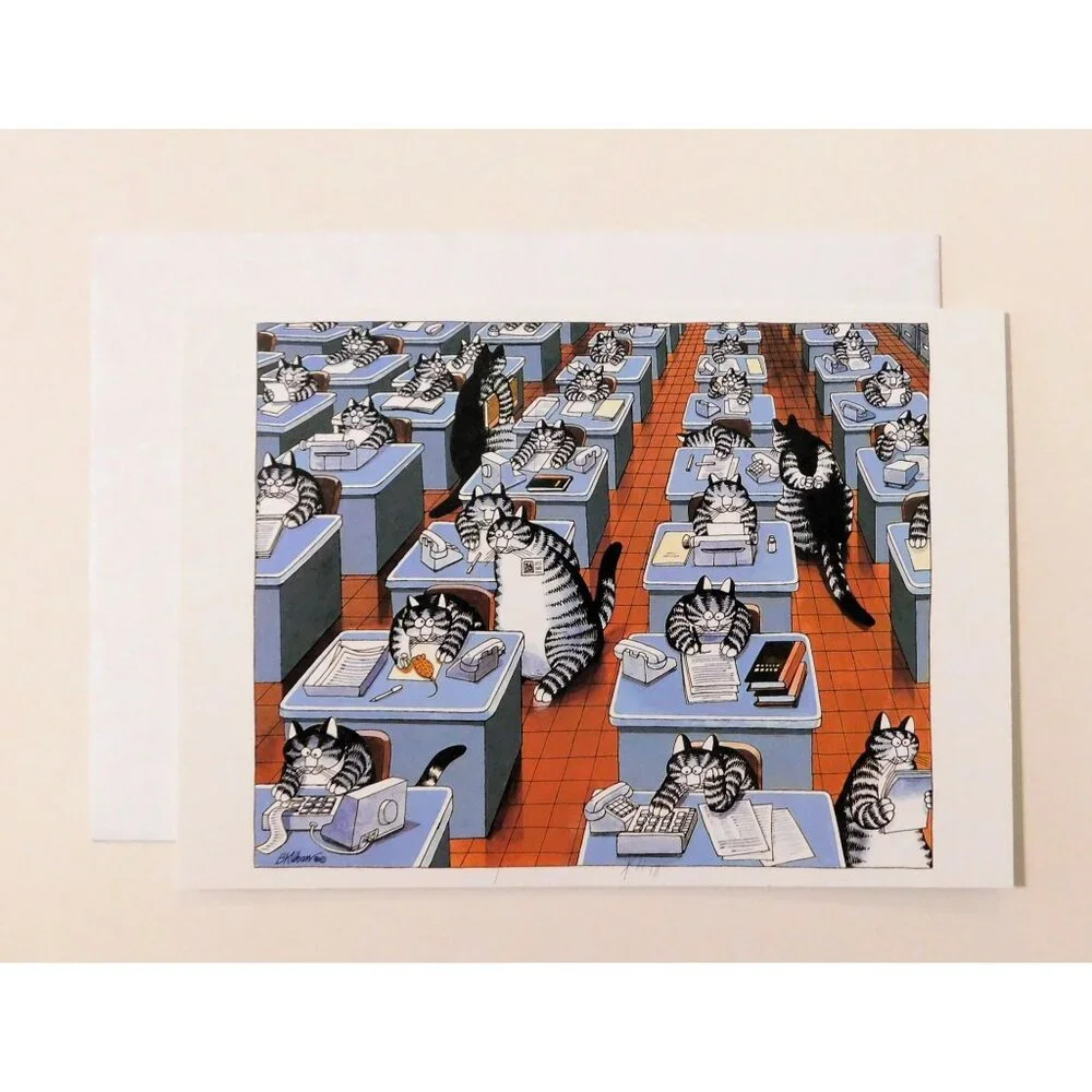 B. Kliban Cat Office Desks Phones Blank Note Card with Envelope 6.75
